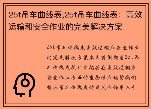 25t吊车曲线表;25t吊车曲线表：高效运输和安全作业的完美解决方案